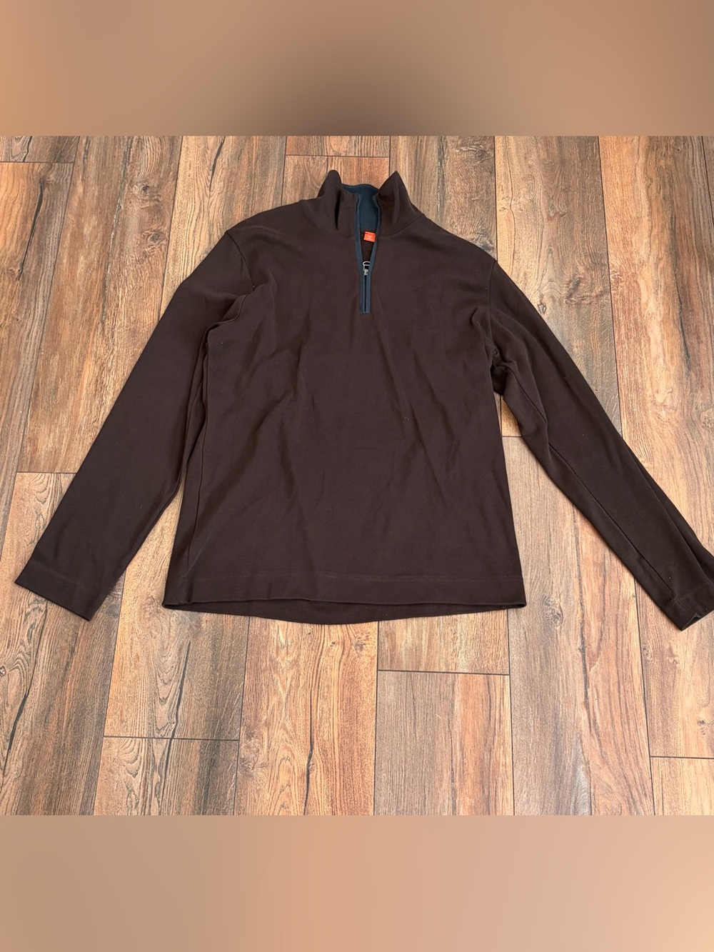HUGO BOSS Dark Brown Quarter Zip Mock Neck 100% Cotton Long Sleeve Sweatshirt